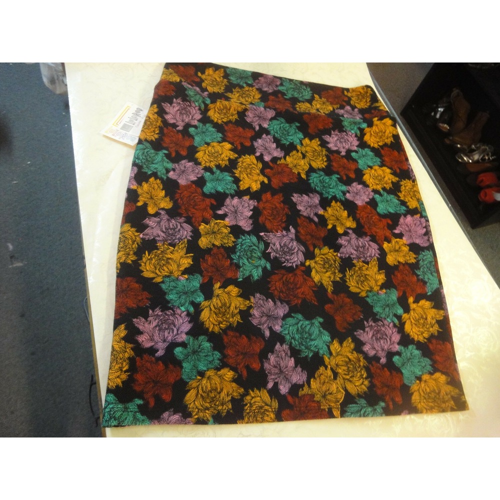 Lularoe XL‎ skirt Cassie black green pink golden yellow flowers NWT
